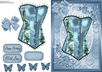 Lovely Pale Blue Corset with Little Blue Flowers
