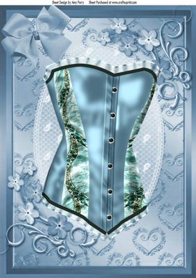 Lovely Pale Blue Corset with Little Blue Flowers A4