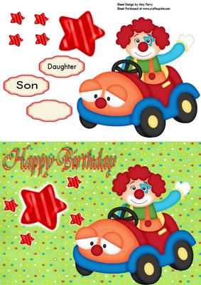 Clown in His Car with Red Stars