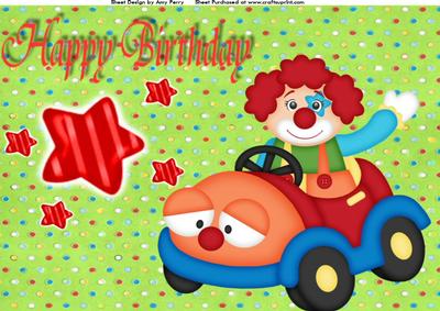 Clown in His Car with Red Stars A4