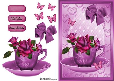 Beautiful Deep Purple Rose's in Tea Cup