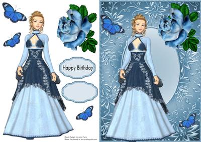Beautiful Vintage Lady in Blue Ball Gown