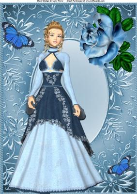 Beautiful Vintage Lady in Blue Ball Gown A4