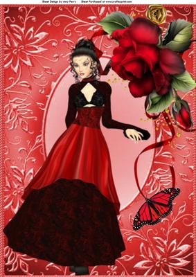Lovely Vintage Lady in Red & Black Ball Gown A4