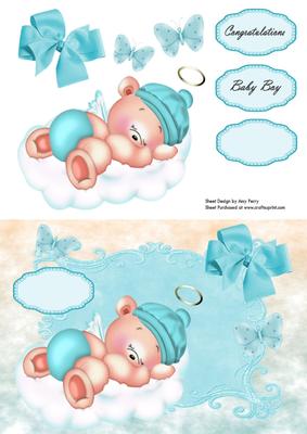 Lovely Baby Boy Teddy Bear on a Cloud
