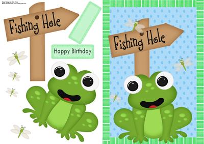 Lovely Green Frog with Fishing Hole Sign