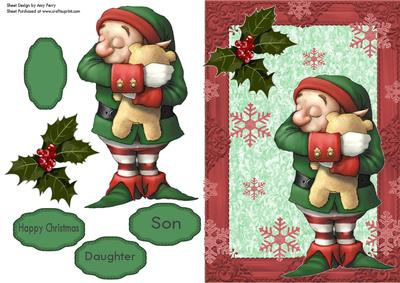 Lovely Little Christmas Elf Cuddling a Bear