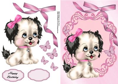 Cute Fluffy Grey Dog with Pink Bow