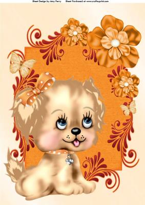 Cute Brown Dog with Little Orange Bow A4