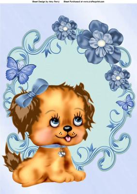 Lovely Brown Dog with Little Blue Bow A4