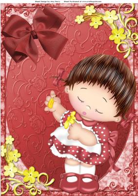 Lovely Little Brunette Girl in Red Polka Dot Dress A4