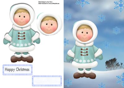 Little Winter Boy on Snow Scene