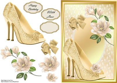Beautiful Gold Shoe's & Cream Flowers