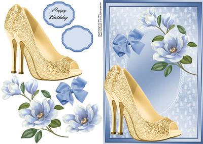 Lovely Gold Shoe's with Blue Flowers