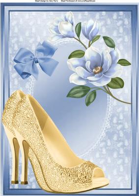 Lovely Gold Shoe's with Blue Flowers A4