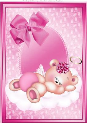 Gorgeous Baby Girl Teddy Bear on a Cloud A4