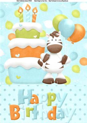 Lovely Happy Birthday Zebra A4