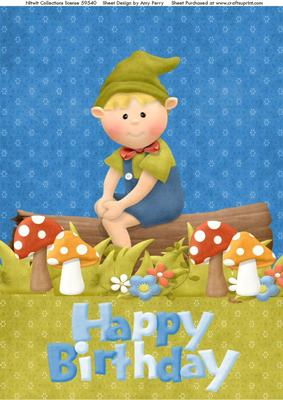 Lovely Little Boy Gnome on a Log A4