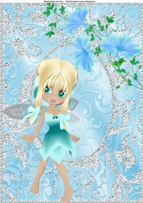 Lovely Aqua Fairy with Aqua Flowers A4