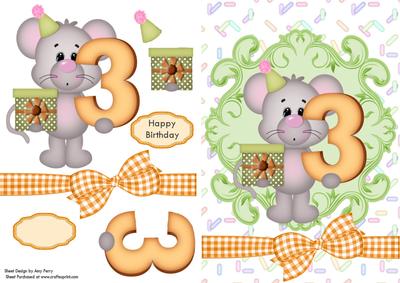 Lovely Mouse with Large Number 3