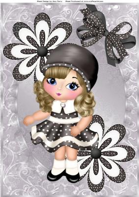 Lovely Little Girl with Black & White Polka Dot Dress A4