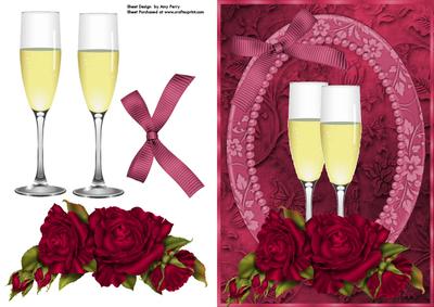 Dark Red Rose's with Champagne Glass's