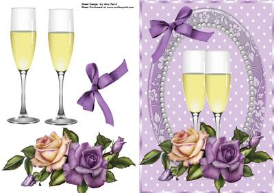Beautiful Lilac & Cream Rose's & Champagne Glass's