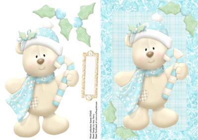 Cute Polar Bear with Blue & White Candy Cane