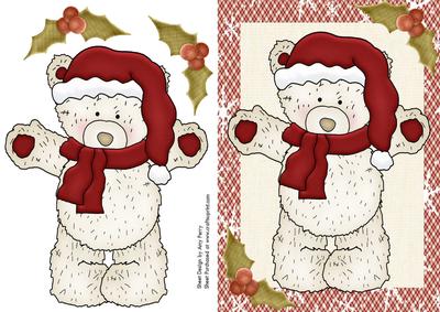 Cute White Teddy Bear with Red Hat & Scarf