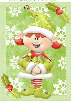 Little Girl Elf in Green Suit A4
