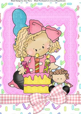 Gorgeous Blonde Girl with Cake & Dolly A4