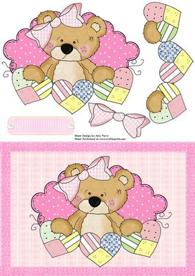 Adorable Baby Girl Teddy with Patchwork Hearts