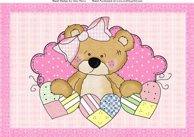 Adorable Baby Girl Teddy with Patchwork Hearts A4
