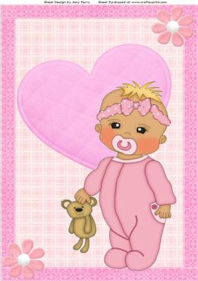 Cute Baby Girl in Pink Baby Grow with Pink Quilted Heart A4