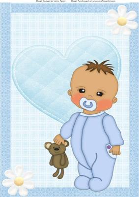 Cute Baby Boy in Blue Baby Grow with Blue Quilted Heart A4