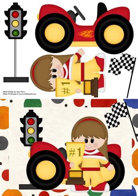 Little Racer Girl with Red Sports Car