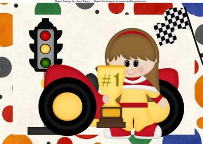 Little Racer Girl with Red Sports Car A4