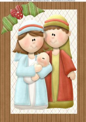 Mary,joseph & Baby Jesus with Large Holly A4