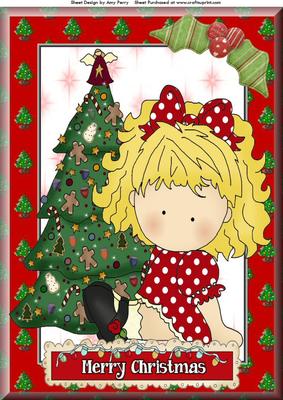 Little Girl in Red Polka Dot Dress with Christmas Tree A4