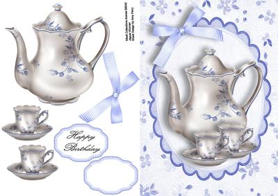 Lovely Cream & Blue Floral Tea Pot