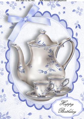 Lovely Cream & Blue Floral Tea Pot A4