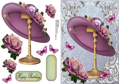 Beautiful Lilac Hat on Wooden Stand
