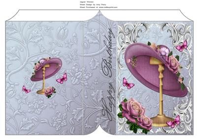 Beautiful Lilac Hat on Wooden Stand Book Card
