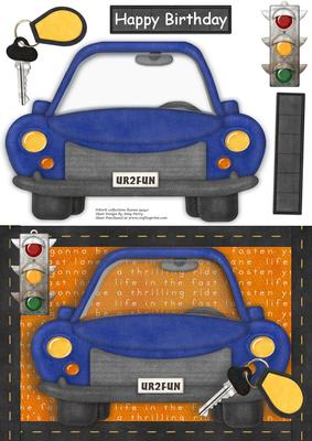 Large Blue Car with Traffic Lights & Keys