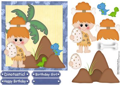 Cave Girl with Little Dinosaurs Topper