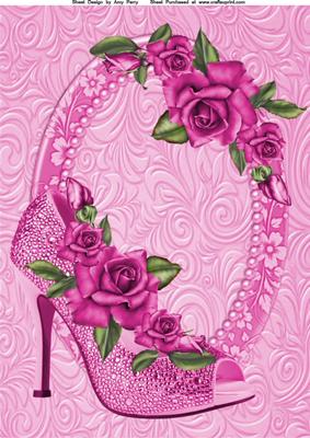 Lovely Pink Glitzy Shoe with Pink Rose's A4