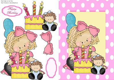 Birthday Girl with Yellow & Pink Birthday Cake