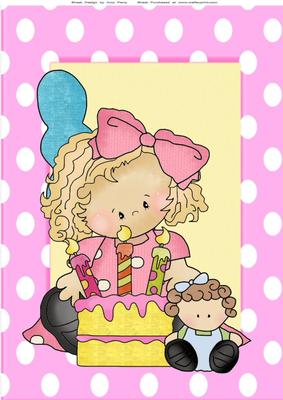 Birthday Girl with Yellow & Pink Birthday Cake A4