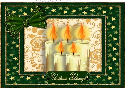 Beautiful White Candle's in Green Star Frame A4