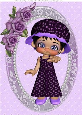 Lovely Little Girl with Purple Flowers A4